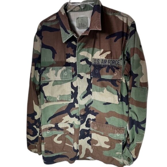 US Airforce Woodland Camo Button Front Jacket- Size S - Picture 1 of 10
